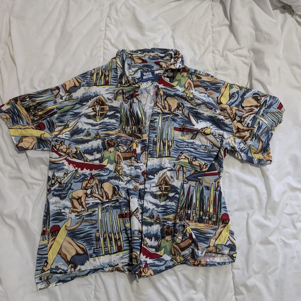 Toes On the Nose Shirt Adult Large Multicolor Surf Button Up Hawaiian Men XL
